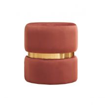 Runder Pouf aus blauem Samt, ziegelrotem Rot und goldenem Metall D40 cm JOY