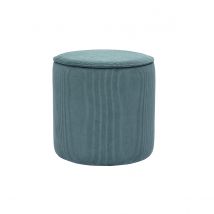 Runder Pouf aus geripptem Samtstoff in Entenblau D40 cm PAUL