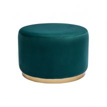 Runder Pouf aus petrolblauem Samt und goldenem Metall D54 cm AMAYA