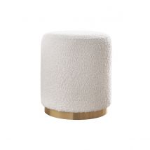 Runder Pouf aus weißem Wollbouclé-Effektstoff und goldenem Metall D40 cm AMAYA