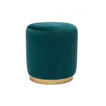 Runder Samt-Pouf in petrolblau und goldfarbenem Metall D40 cm AMAYA