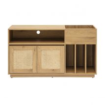 Schallplatten-Aufbewahrungsbuffet in heller Eichenholzoptik und Rattangeflecht L130 cm ALICANTE