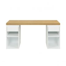 Schreibtisch mit Ablagen weiß und helles Holz skandinavisch B150 cm RACKEL