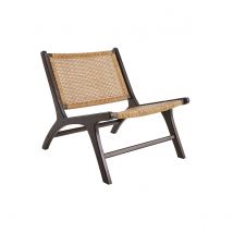 Sessel aus walnussfarbenem Massivholz und natürlichem Rattan HAMMA