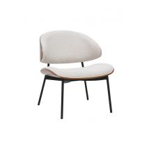 Sessel in beige Textur-Samtstoff, dunkles Holz und schwarzes Metall FABULO