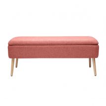 Sitzbank mit Stauraum aus gewebtem samtartigem Effektstoff in Terrakotta und hellem massivem Holz L120 cm LARS