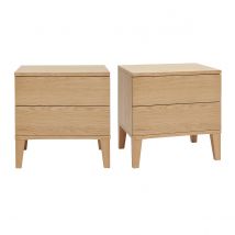 Skandinavische Nachttische mit 2 Schubladen aus hellem Holz Eiche (2er-Set) FREDDY
