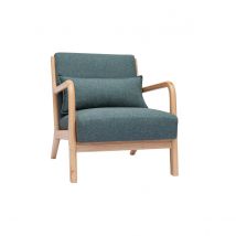 Skandinavischer Sessel aus graugrünem Stoff mit Samteffekt und hellem Massivholz DERRY