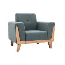 Skandinavischer Sessel aus graugrünem Stoff und hellem Holz FJORD