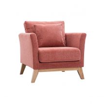 Skandinavischer Sessel aus terracottafarbenem Stoff mit Samteffekt, abnehmbarem Bezug und hellem Holz OSLO