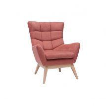 Skandinavischer Sessel Stoff mit Samteffekt Terracotta mit Holzfüßen BRODY