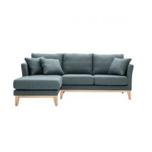 Skandinavisches 3/4-Sitzer-Ecksofa linksseitig mit abziehbarem, graugrünem Stoff und hellem Holz OSLO