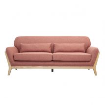 Skandinavisches 3-Sitzer-Sofa aus Terrakotta-Velourstoff und hellem Holz YOKO