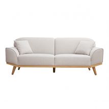 Skandinavisches Sofa aus beigem Stoff mit Samteffekt und hellem Holz 3-Sitzer FREEMA