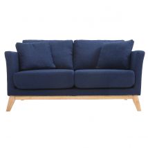 Sofa skandinavisch 2 Plätze Dunkelblau und helle Holzbeine OSLO