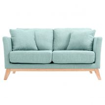 Sofa skandinavisch 2 Plätze Lagunenblau und helle Holzbeine OSLO