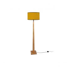 Stehleuchte mit gelbem Lampenschirm und hellem Holzsockel NIDRA