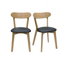 Vintage-Stühle aus hellem Holz mit Eichenfurnier und schwarzem Stoff (2er-Set) DOVE