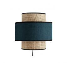 Wandleuchte aus Bast und Leinen in Entenblau H24 cm LITCHI
