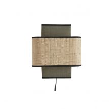 Wandleuchte aus khakifarbenem Leinen und naturfarbenem Bast H28 cm TERA