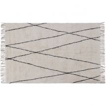 Alfombra bereber con flecos de algodón de color crudo 160 × 230 cm HODNA