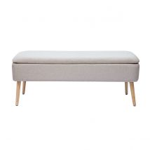 Banco baúl de tela efecto terciopelo beige y madera clara maciza L120 cm LARS
