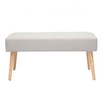 Banco nórdico capitoné de borreguillo blanco y madera clara 96 cm GUESTA