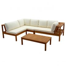 Conjunto de jardín esquinero de acacia maciza con cojines beige BELIZE