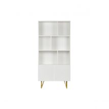 Estantería de diseño con grabados blanco mate y metal dorado con 2 puertas 86 cm OZEN