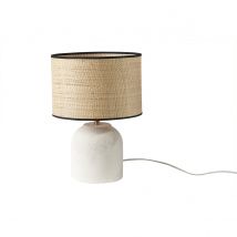 Lámpara de mesa blanca de cerámica efecto piedra con pantalla de rafia 35 cm ROCHA