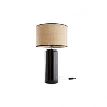 Lámpara de mesa de cerámica esmaltada negra con pantalla de rafia BERRO