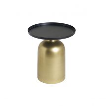 Mesa auxiliar de diseño redondo de metal dorado con tablero negro mate RAMSES
