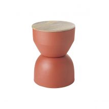 Mesa auxiliar redonda de diseño con almacenaje de metal terracota y madera maciza de mango 30 cm YOYO