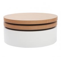 Mesa de centro con tableros pivotantes y almacenaje blanca y madera ICON