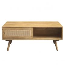 Mesa de centro rectangular con almacenaje de madera maciza de mango y caña de ratán 100 cm ACANGE