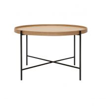 Mesa de centro redonda de madera clara y metal negro 75 cm BASSY