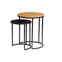 Mesas nido auxiliares de madera de mango maciza y metal negro TAHL