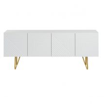 Mueble TV de diseño 140 cm con grabados grabado de metal blanco y dorado OZEN