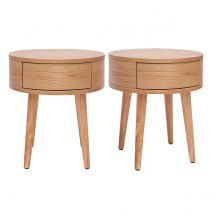Set de 2 mesillas de noche redondas de madera clara con cajón 45 cm JUDITH