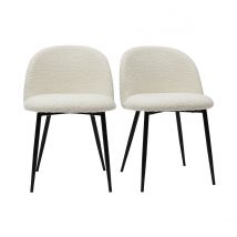 Set de 2 sillas de tejido efecto borreguillo color crudo y metal negro CELESTE