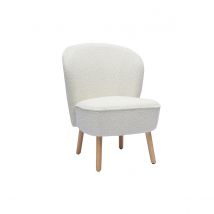 Sillón escandinavo de tela blanca con efecto de lana bouclée y madera clara AMANITA