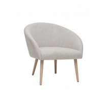 Sillón tejido efecto aterciopelado texturizado beige con patas de madera clara OLIVIA