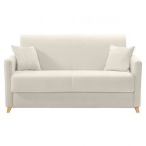 Sofá cama 2-3 plazas nórdico beige y madera clara con colchón de 13 cm SKANDY
