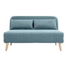 Sofá cama de 2 plazas convertible en tela verde gris y madera clara AMIKO