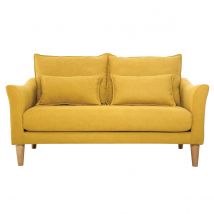 Sofá de estilo nórdico tejido amarillo mostaza con efecto aterciopelado 2 plazas KATE