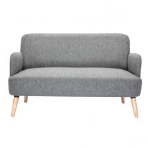 Sofá nórdico 2 plazas de tejido gris claro y madera clara ISKO