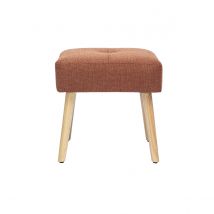 Taburete bajo en tela efecto terciopelo texturizado tierra quemada y madera clara sólida H46 cm GUESTA