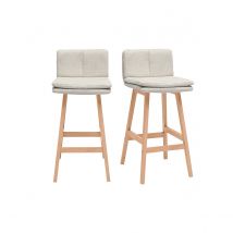 Taburete de bar de tela beige con efecto terciopelo texturizado y madera (juego de 2) JOAN
