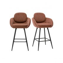 Taburetes de bar de tejido chenilla tierra quemada y metal negro H68.5 cm (lote de 2) SLAKE