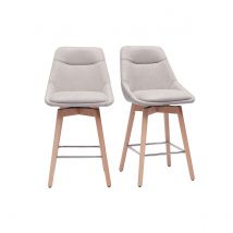 Taburetes de bar escandinavos giratorios 360° en tela efecto terciopelo texturizado beige y madera clara H65 cm (lote de 2) ALESS